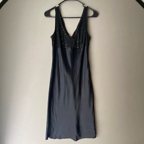 XOXO sz 7 black‎ Vintage Y2k satin sequin midi slip dress - Picture 2 of 9